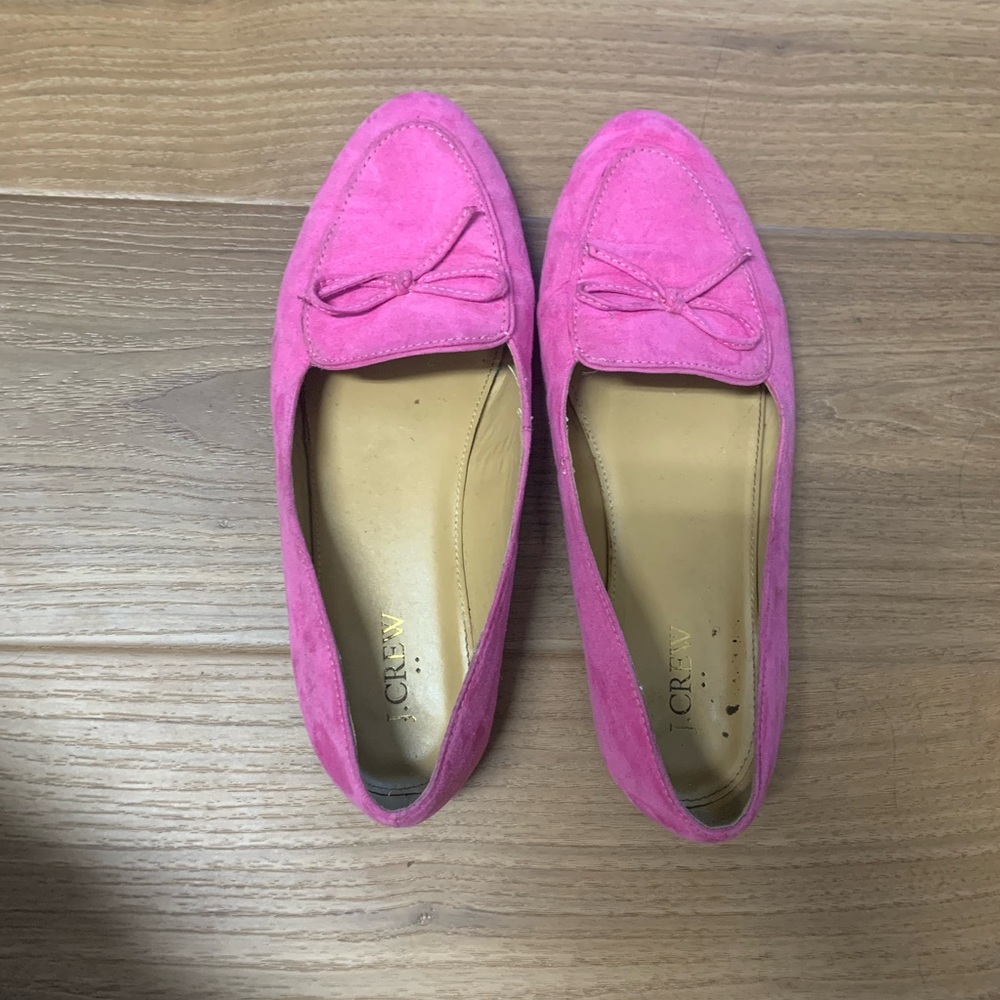 J. Crew Hot Pink Suede Bow Loafers